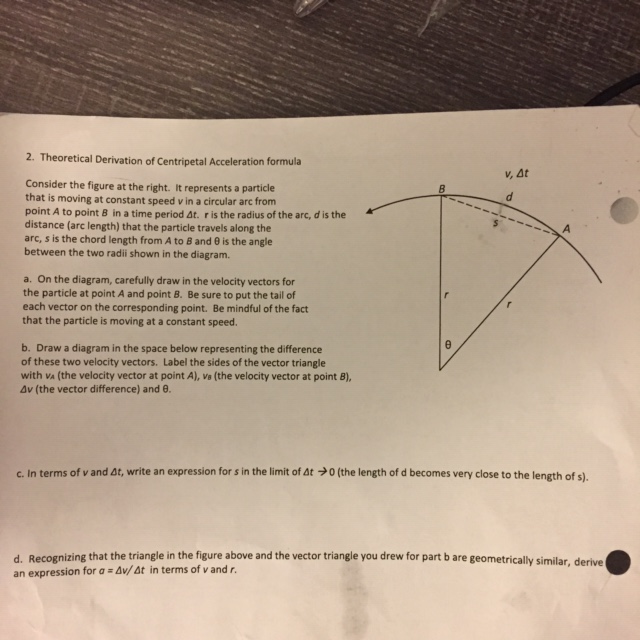 Solved 2. Theoretical Derivation of Centripetal Acceleration | Chegg.com