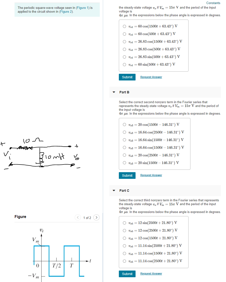 Solved The periodic square-wave voltage seen in (Figure 1) | Chegg.com