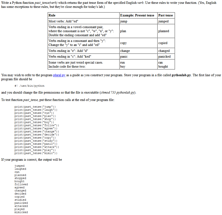 Solved Write A Python Function Past Tense Verb Which Chegg Com