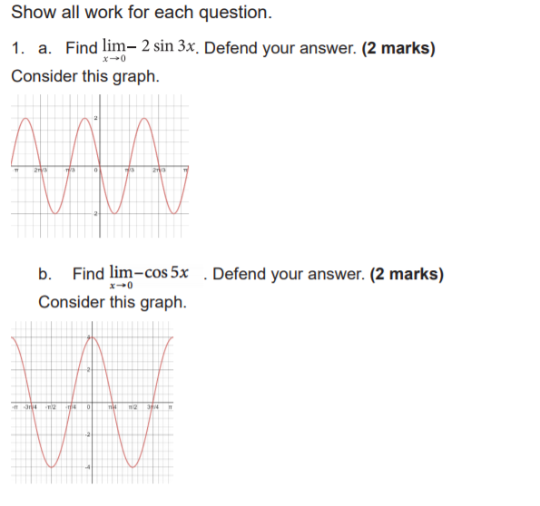 Solved Show all work for each question. 1. a. Find lim– 2 | Chegg.com