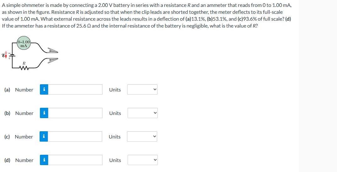 Solved A simple ohmmeter is made by connecting a 2.00 V