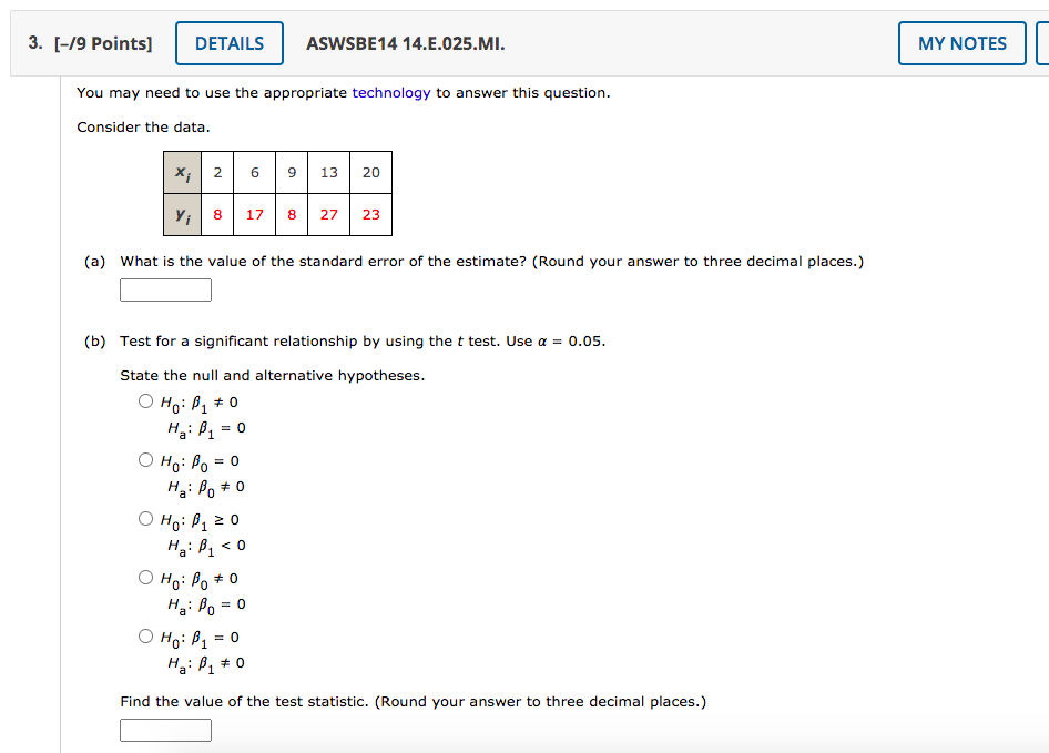 Solved What is the value of the standard error of the | Chegg.com