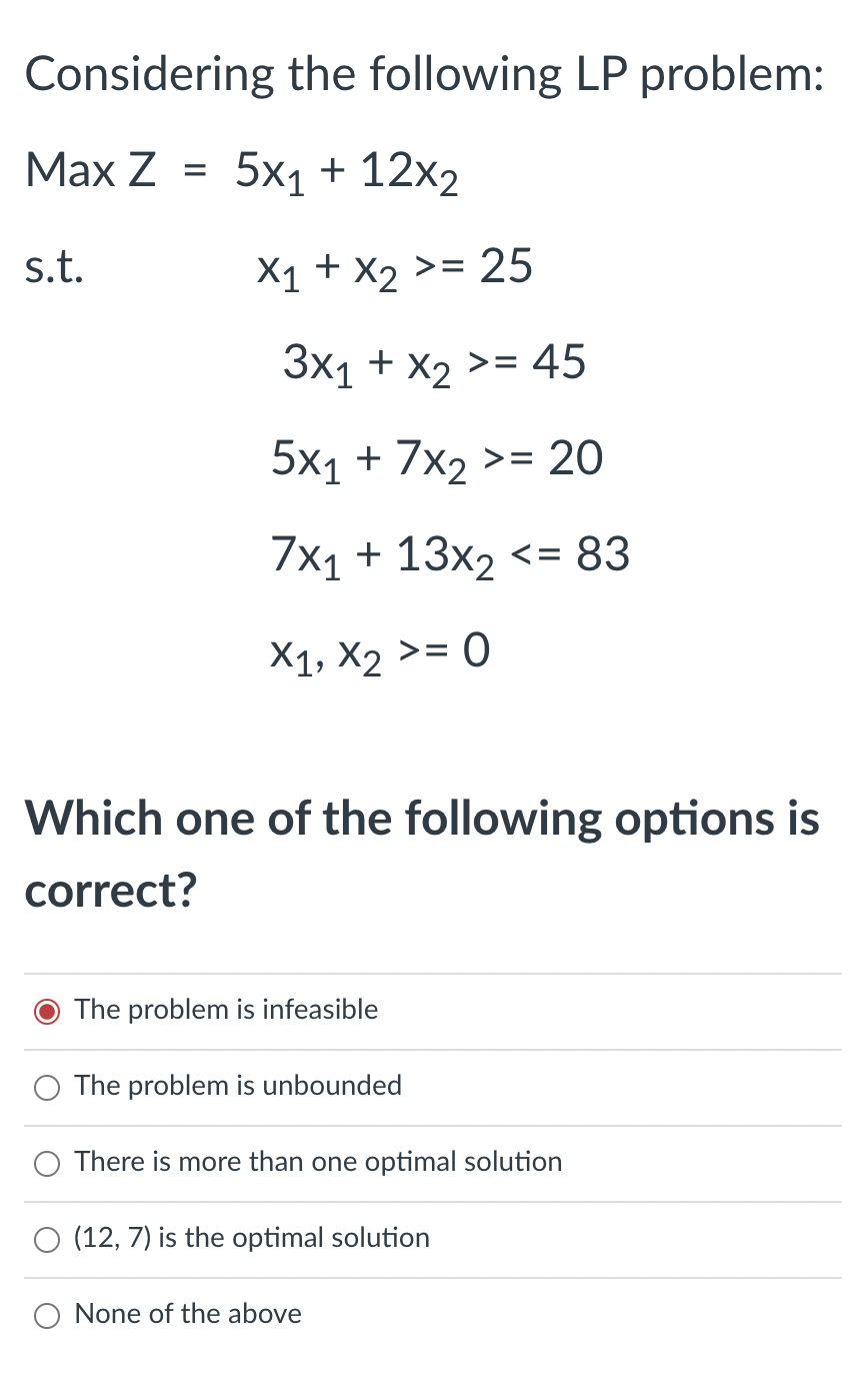 Solved Considering The Following Lp Problem Max Z 5x1