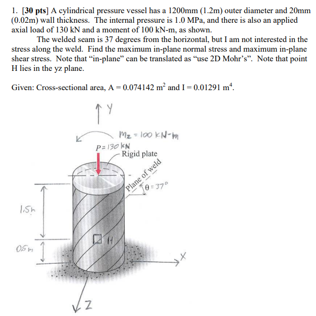 Solved 1. [30 pts] A cylindrical pressure vessel has a | Chegg.com