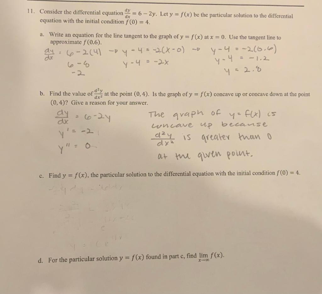 Solved Consider the differential equation dxdy=6−2y. Let | Chegg.com
