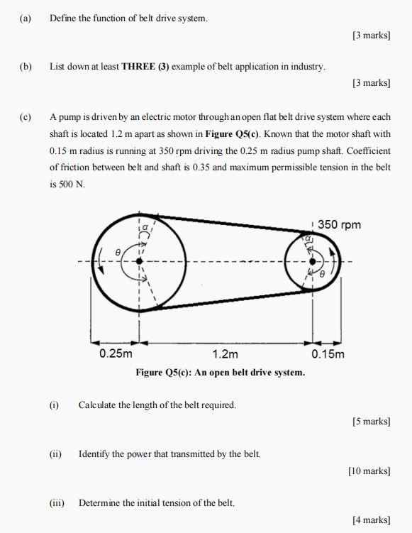 Solved a Define the function of belt drive system. 3 Chegg