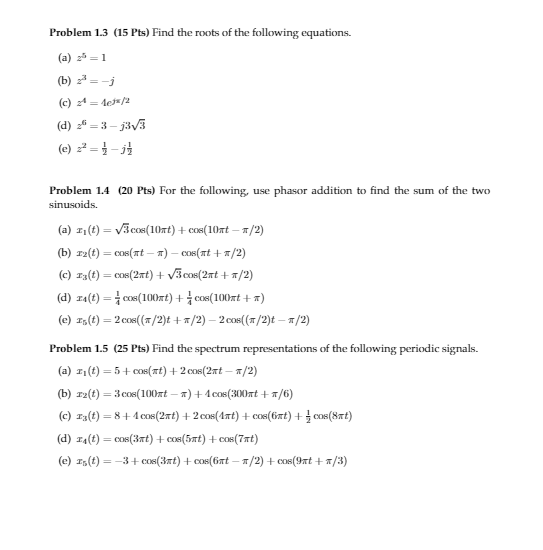 Solved Problem 1.1 (20 Pts) For the following sinusoidal | Chegg.com