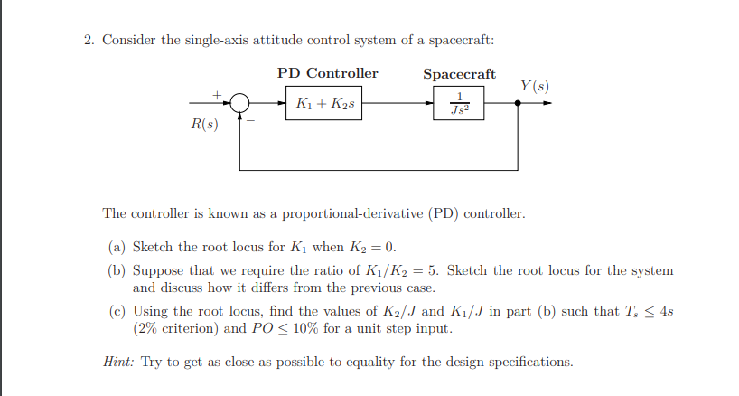Solved 2. Consider the single-axis attitude control system | Chegg.com