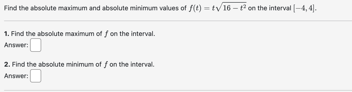 Solved Find the absolute maximum and absolute minimum values | Chegg.com