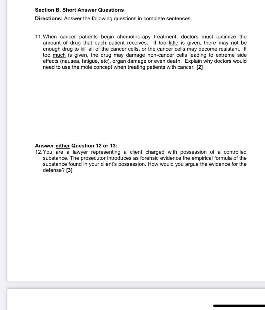 Solved Section B. Short Answer Questions Directions: Answer | Chegg.com