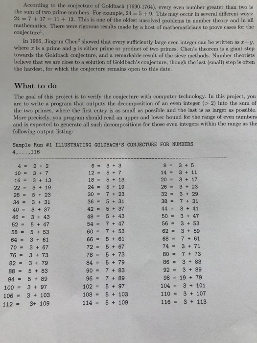 Solved According to the conjecture of Goldbach (1690-1764), | Chegg.com
