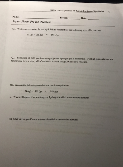 Solved CHEM 1405-Experiment 13: Rate of Reaction and | Chegg.com