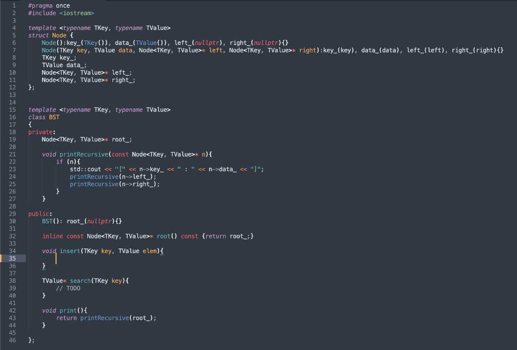 Solved given a templated class BST which relies on two | Chegg.com