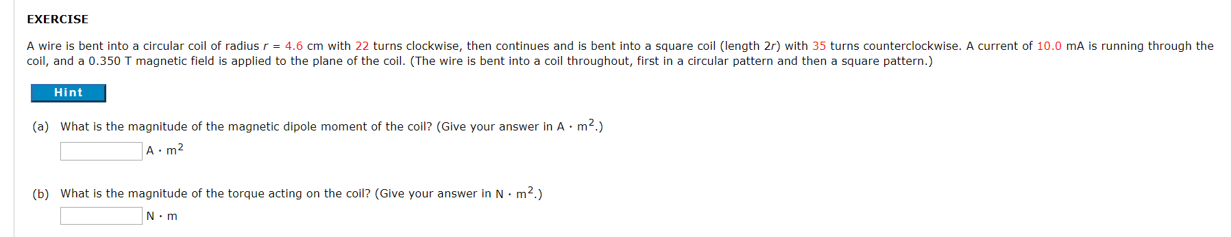 Solved The Magnetic Dipole Moment of a Coil A rectangular | Chegg.com