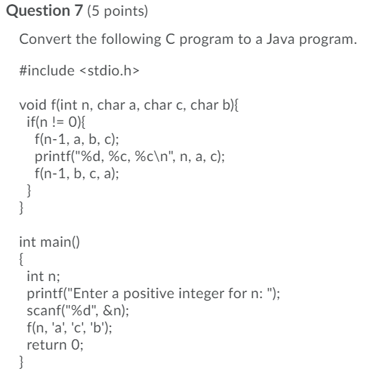 Solved Question 7 5 Points Convert The Following C Prog Chegg Com