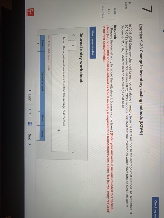 Solved Check my wo 7 Exercise 9-23 Change in inventory | Chegg.com