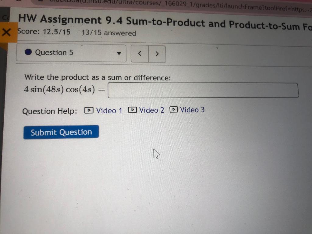 Solved HW Assignment 9.4 Sum-to-Product and Product-to-Sum | Chegg.com