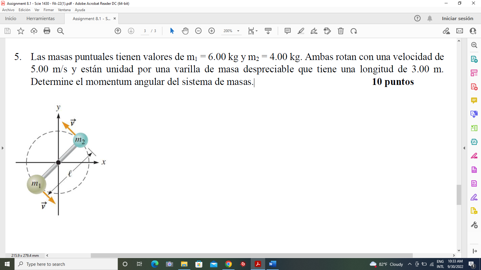 5. Las masas puntuales tienen valores de \( \mathrm{m}_{1}=6.00 \mathrm{~kg} \) y \( \mathrm{m}_{2}=4.00 \mathrm{~kg} \). Amb