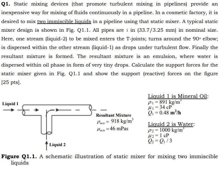 Solved Q1. Static mixing devices (that promote turbulent | Chegg.com