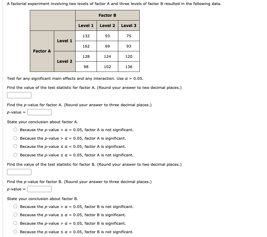 Solved A factorial experiment involving two levels of factor | Chegg.com