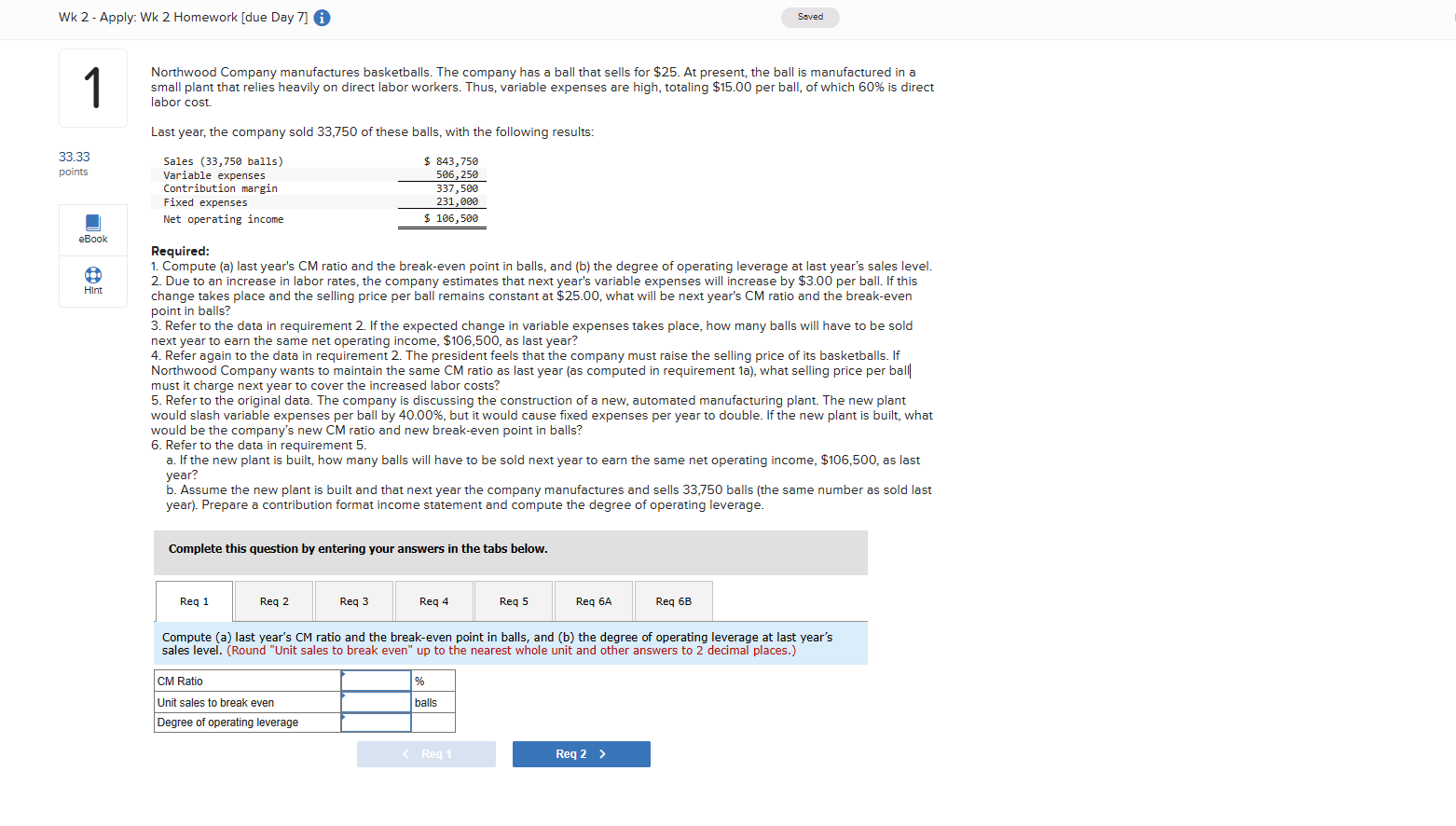 Solved Northwood Company manufactures basketballs. The
