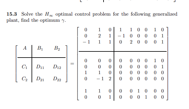 Solved 15.3 Solve the H∞ optimal control problem for the | Chegg.com