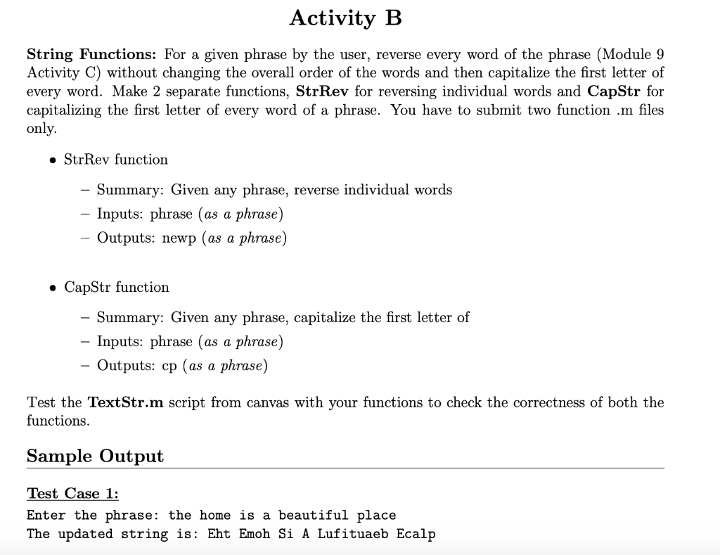 Solved Activity B String Functions: For A Given Phrase By | Chegg.com