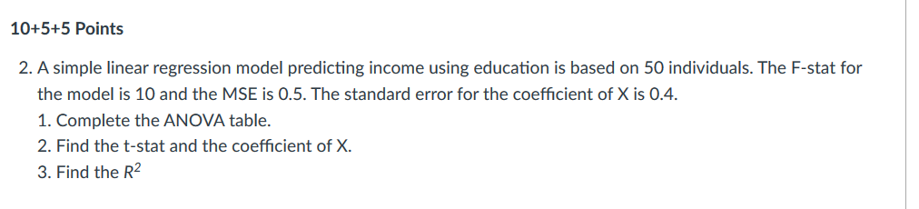 Solved 10+5+5 Points 2. A simple linear regression model | Chegg.com