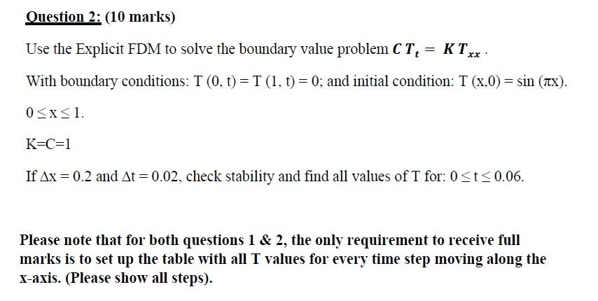 Solved Question 2: (10 marks) = Use the Explicit FDM to | Chegg.com
