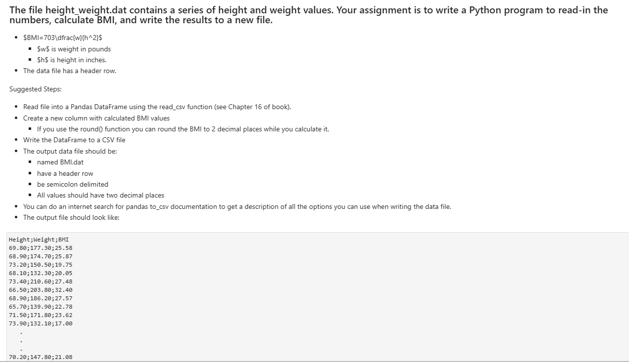 Solved The file height weight.dat contains a series of | Chegg.com