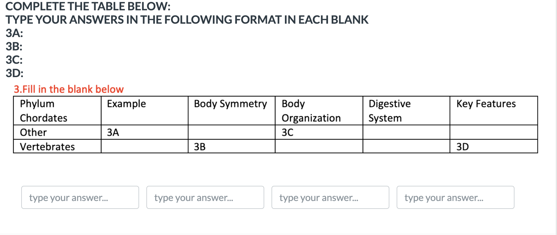 Solved COMPLETE THE TABLE BELOW: TYPE YOUR ANSWERS IN THE | Chegg.com
