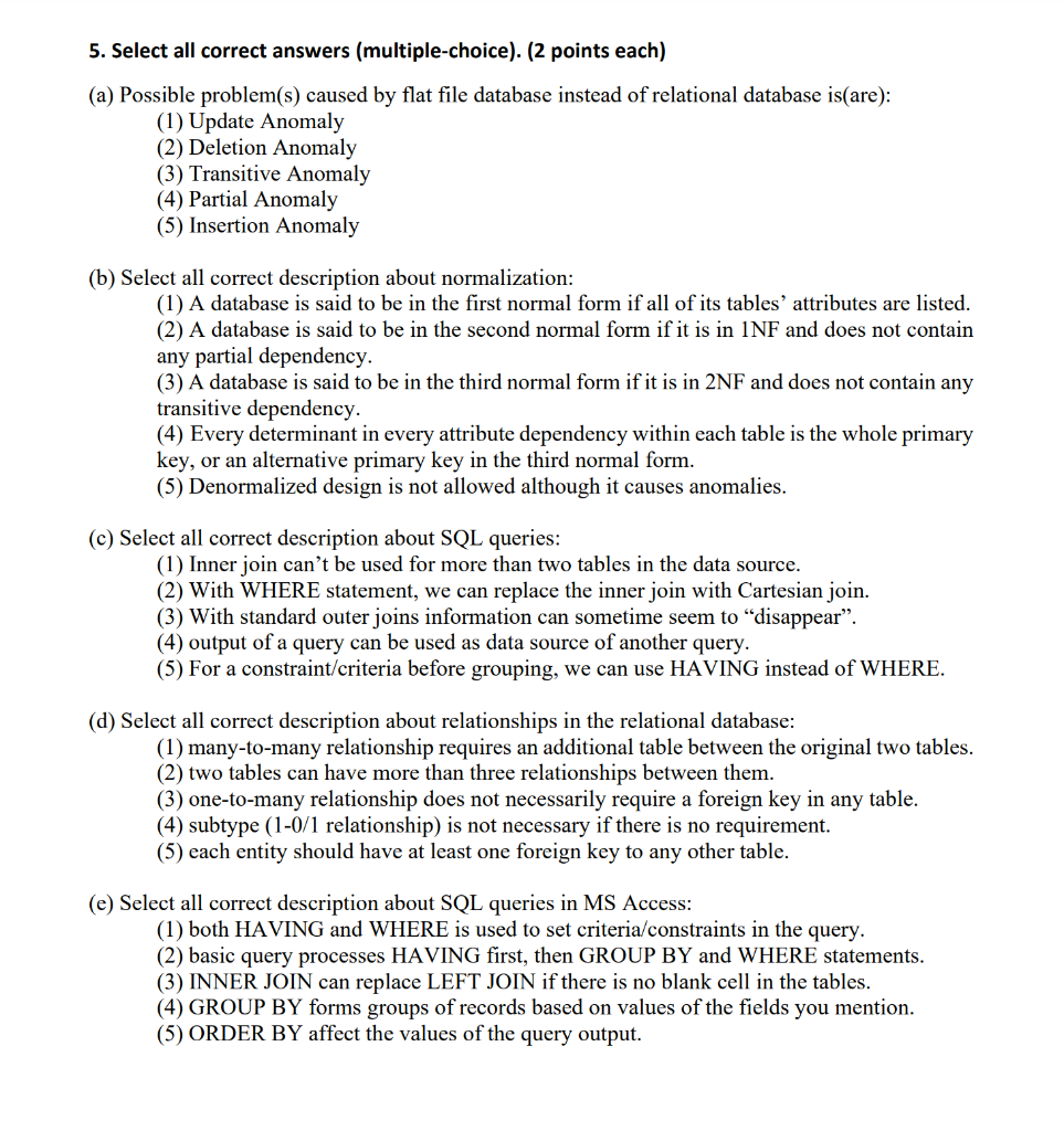 Solved 5. Select all correct answers (multiple-choice). (2 | Chegg.com
