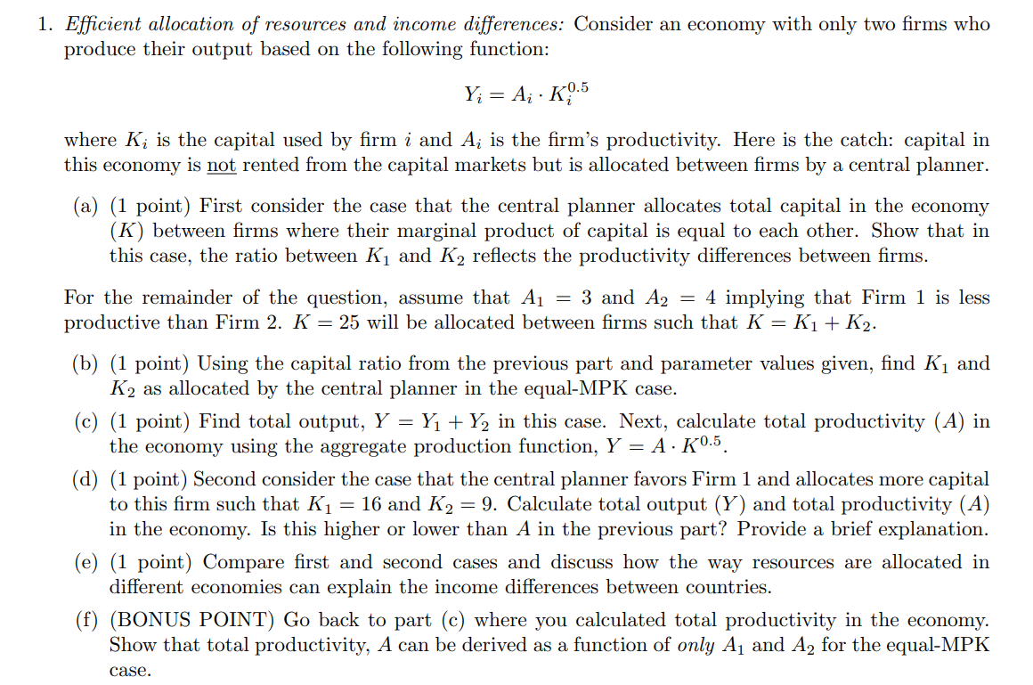 Solved Efficient allocation of resources and income | Chegg.com
