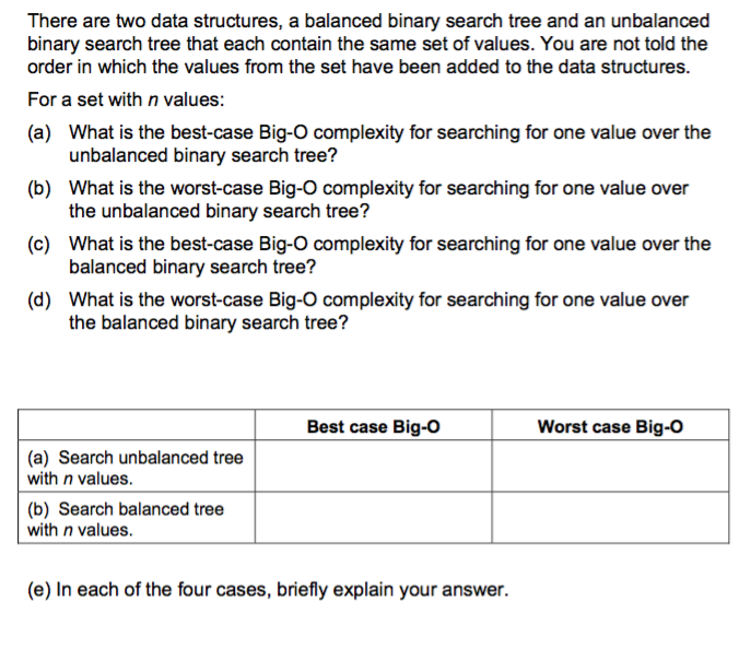 Solved There are two data structures, a balanced binary | Chegg.com image.