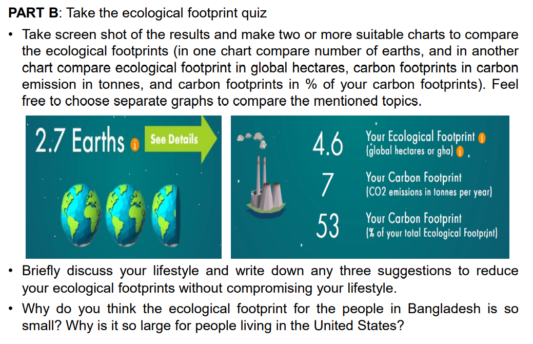 Solved PART B Take the ecological footprint quiz • Take