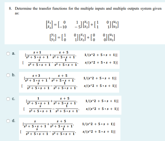 Solved 8. Determine the transfer functions for the multiple | Chegg.com