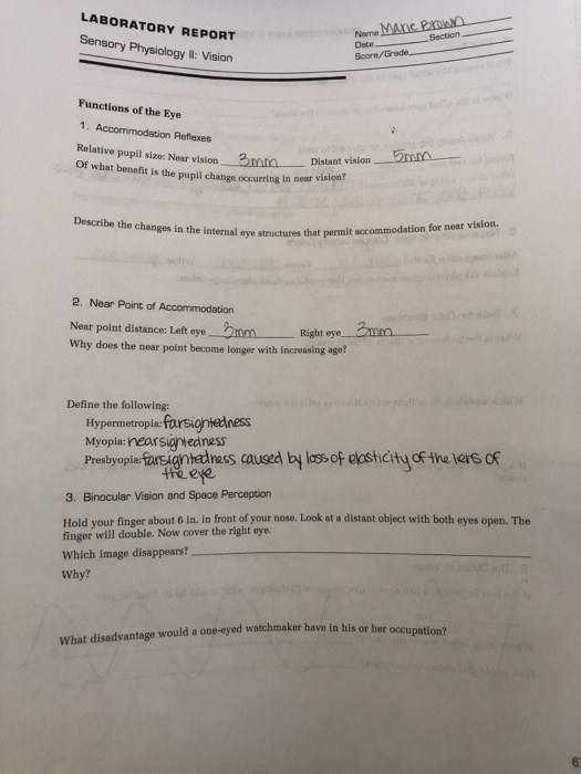 Solved LABORATORY REPORT Sensory Physiology li: Vision Name | Chegg.com