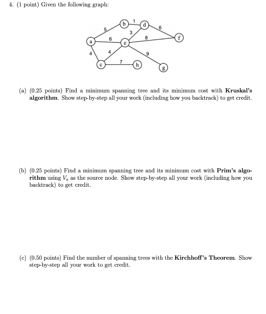 Solved 4. (1 point) Given the following graph: 6 8 a 4 4 9 7 | Chegg.com