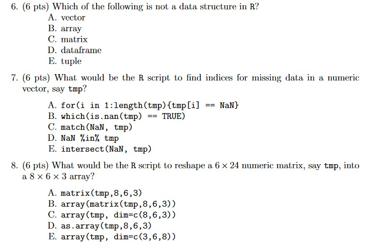 Solved 6. (6 pts) Which of the following is not a data | Chegg.com