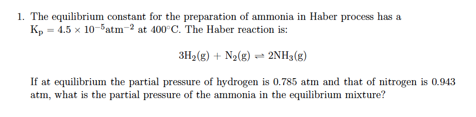 Solved The equilibrium constant for the preparation of | Chegg.com