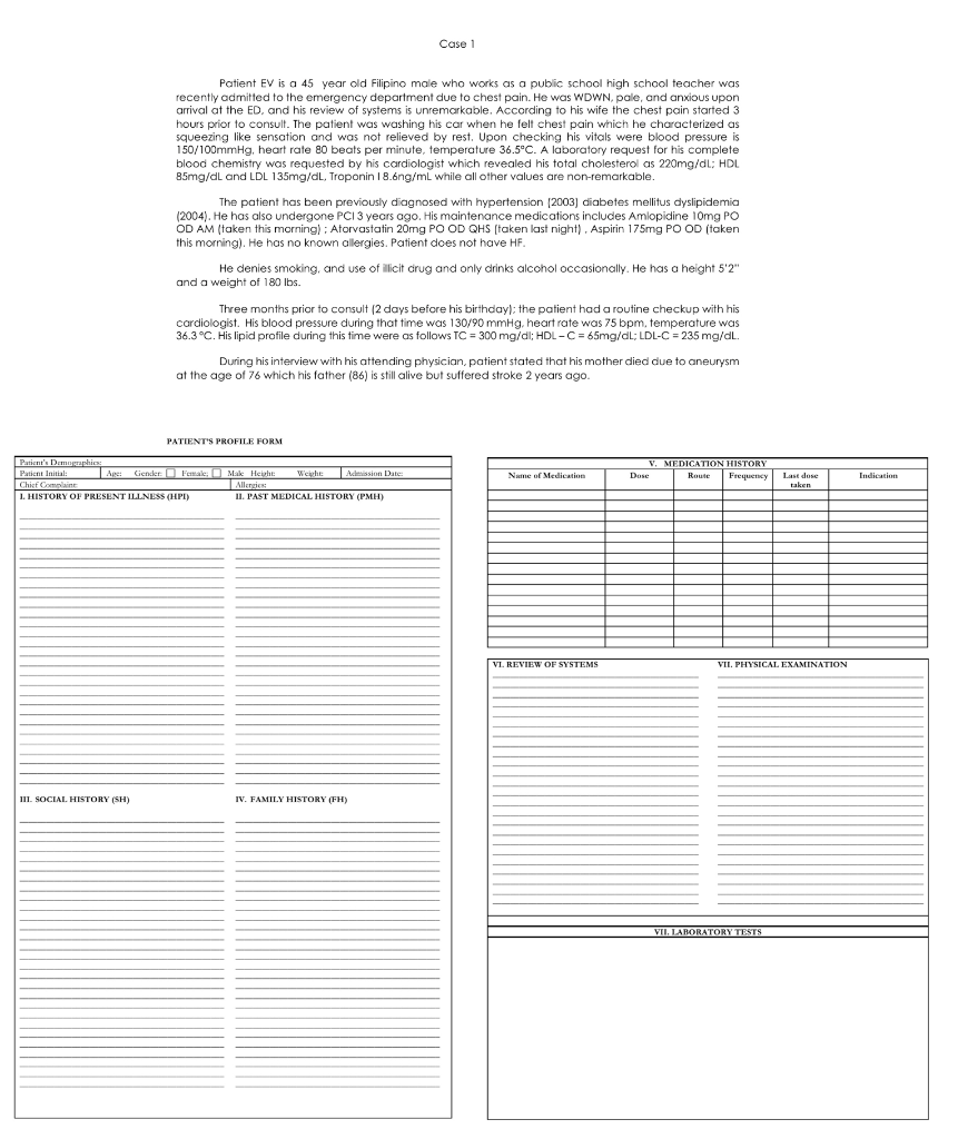 Solved Case 1 Patient EV Is A 45 Year Old Filipino Male Who Chegg