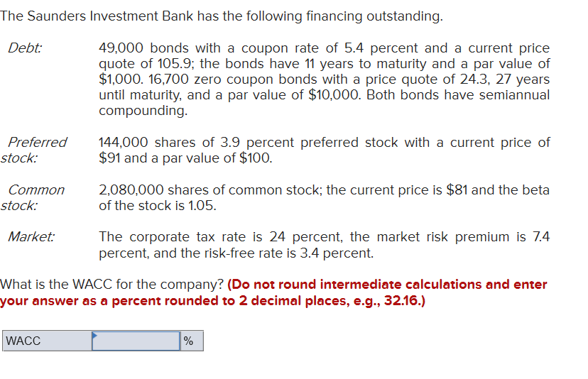 The Saunders Investment Bank Has The Following Chegg 