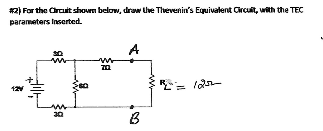 Solved #2) ﻿For the Circuit shown below, draw the Thevenin's | Chegg.com