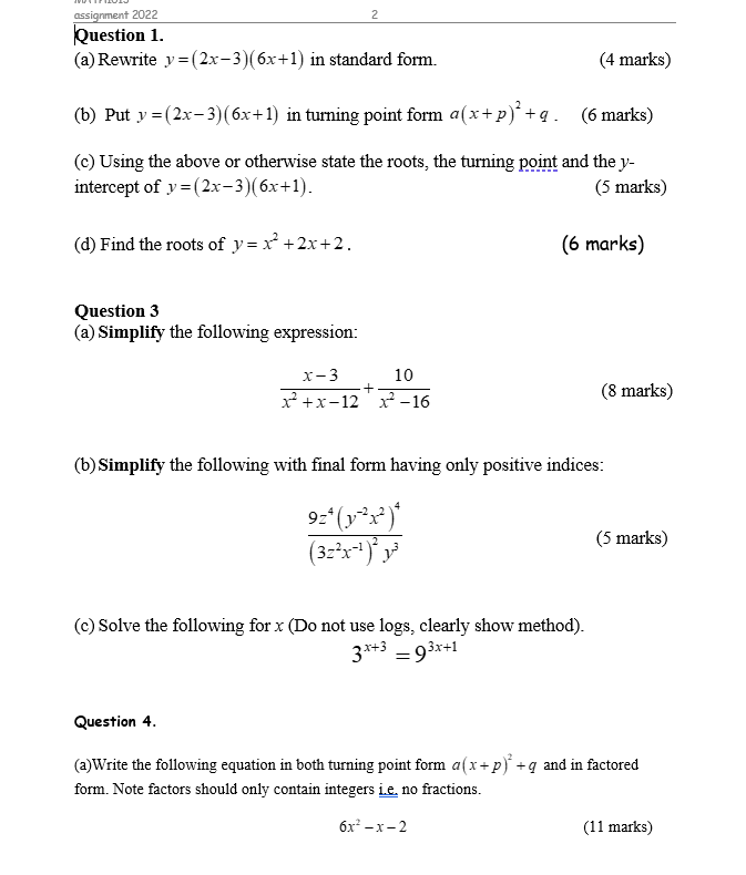 y 1 2 3 x 6 in standard form