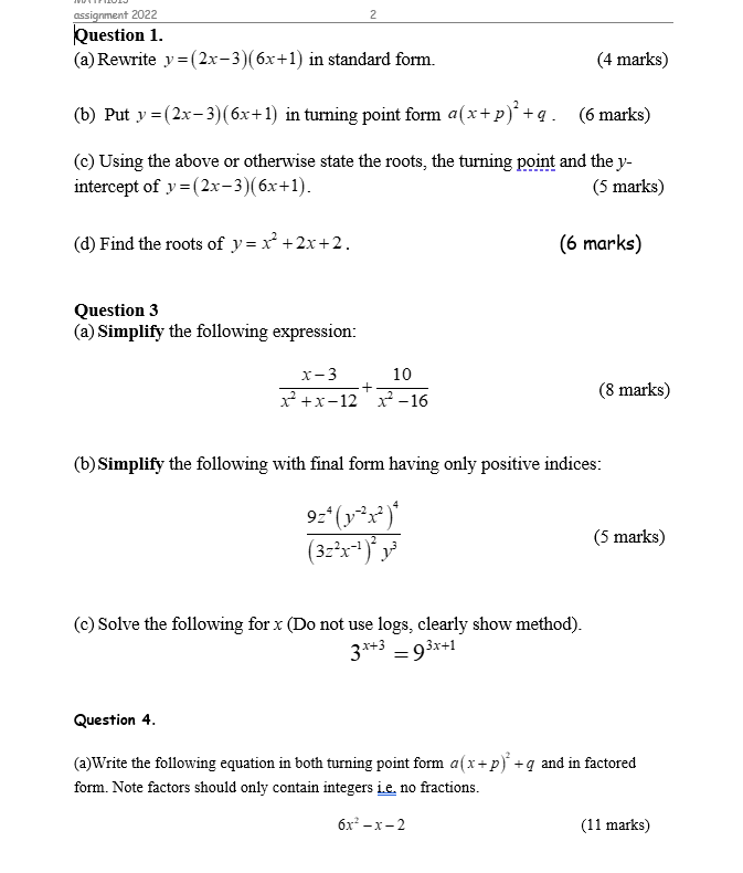 Solved (a) Rewrite y=(2x−3)(6x+1) in standard form. (4 | Chegg.com