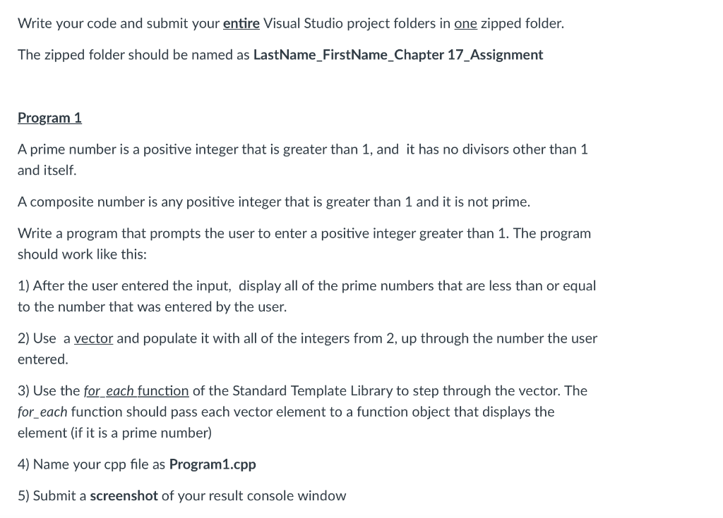 Solved Write your code and submit your entire Visual Studio | Chegg.com