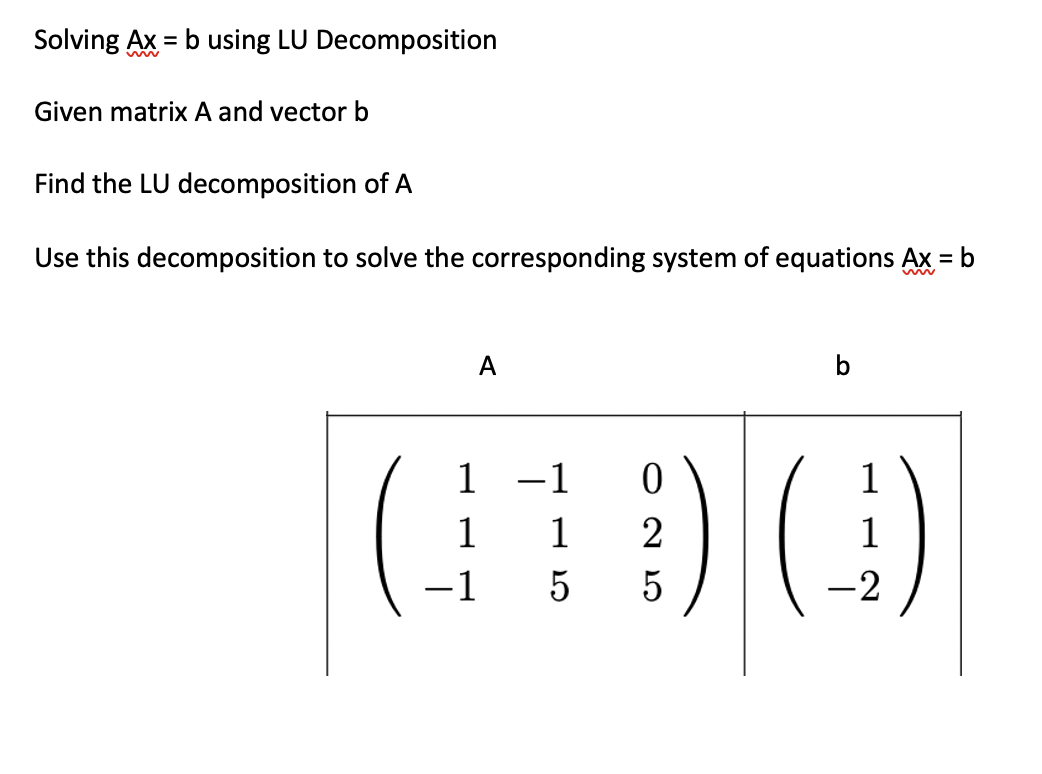 Solved Solving Ax = B Using LU Decomposition Given Matrix A | Chegg.com