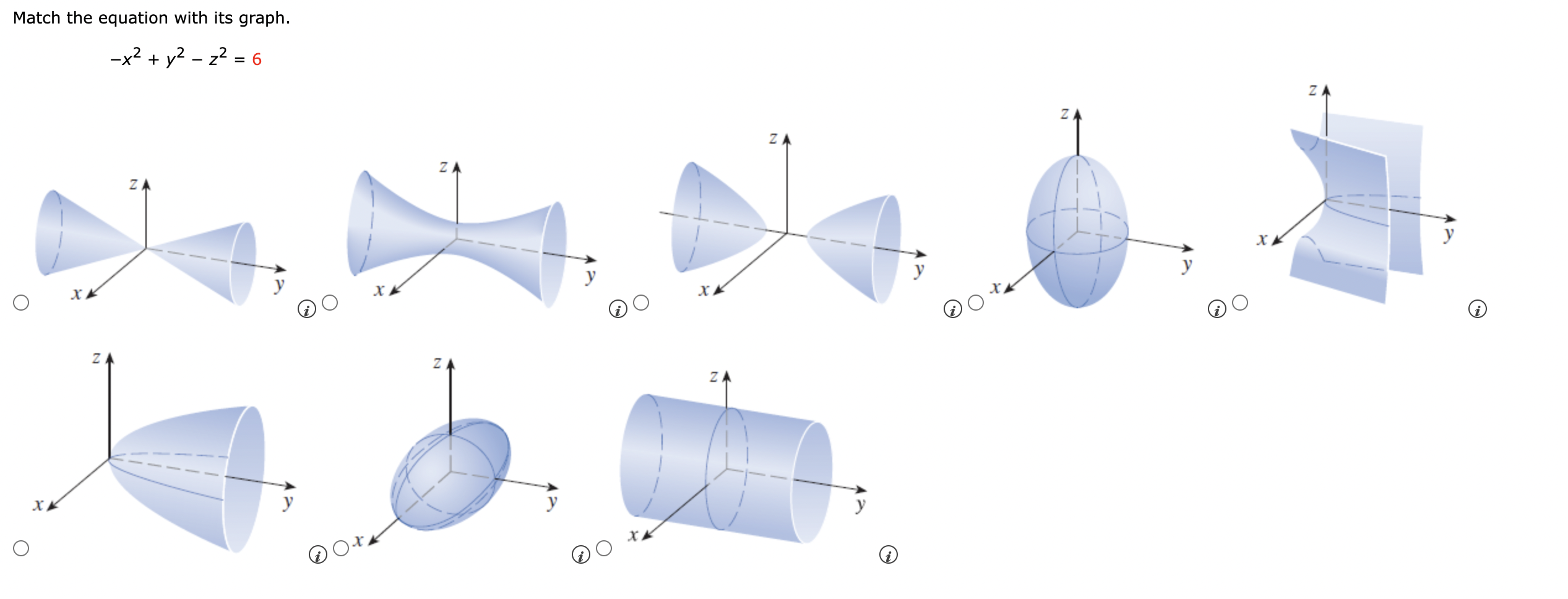 Solved Match the equation with its graph. x2−y2+z2=5Match | Chegg.com
