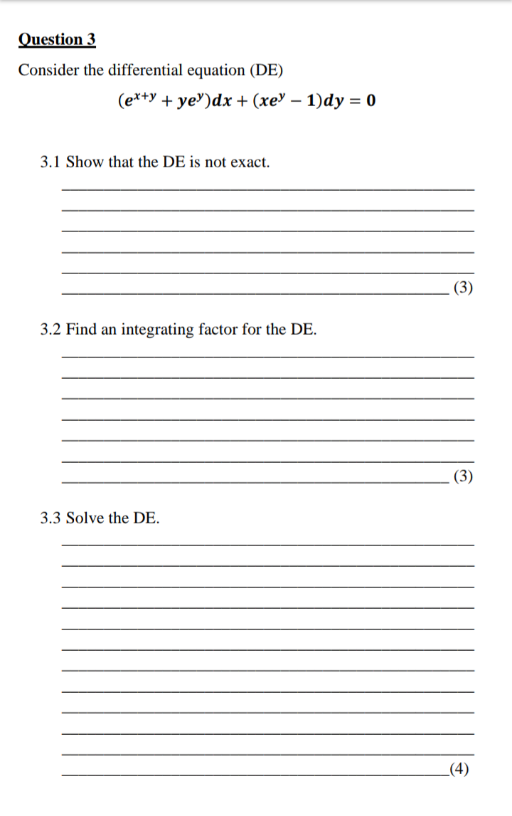 Solved Question 3 Consider the differential equation (DE) | Chegg.com