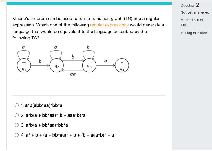 Solved 1. A∗b(abb∗aa)∗bb∗a 2. A∗b(a+bb∗aa)∗(b+aa∗b)∗a 3. | Chegg.com